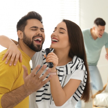 Logotrade Logogeschenke das Foto: Singvibe Karaoke-Set mit Doppelmikrofon aus RCS rec. ABS