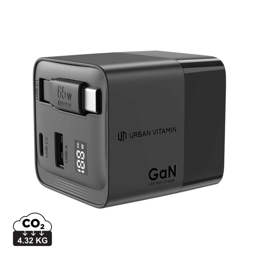 Logotrade Werbeartikel das Foto: Urban Vitamin Mendocino 65W GaN-Charger mit einziehb. Kabel