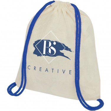 Logo trade promotional gifts image of: Oregon 100 g/m² cotton drawstring bag with coloured cords 5L