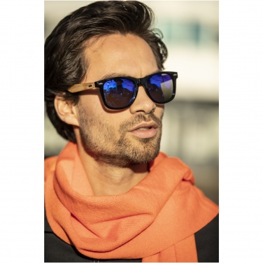 Logo trade promotional merchandise image of: Hiru rPET/wood mirrored polarized sunglasses in gift box