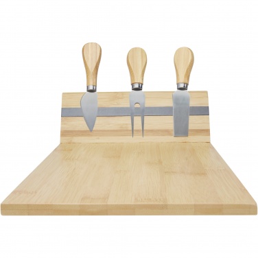Logo trade promotional products image of: Mancheg bamboo magnetic cheese board and tools