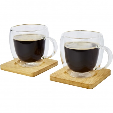 Logo trade business gift photo of: Manti 2-piece 250 ml double-wall glass cup with bamboo coaster 