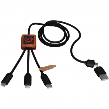 Logo trade business gifts image of: SCX.design C38 5-in-1 rPET light-up logo charging cable with squared wooden casing