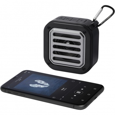 Logotrade business gifts photo of: Solo 3W IPX5 RCS recycled plastic solar Bluetooth® speaker with carabiner 