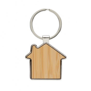 Logotrade promotional item image of: RCS recycled zinc alloy house keychain with bamboo
