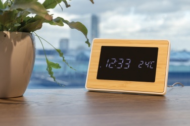 Logo trade promotional gifts picture of: Utah RCS recycled plastic and bamboo LED clock