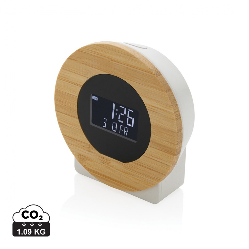 Logo trade advertising product photo of: Utah RCS rplastic and bamboo LCD desk clock