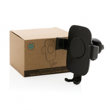 Logotrade promotional item image of: RCS recycled plastic 10W wireless charging car holder