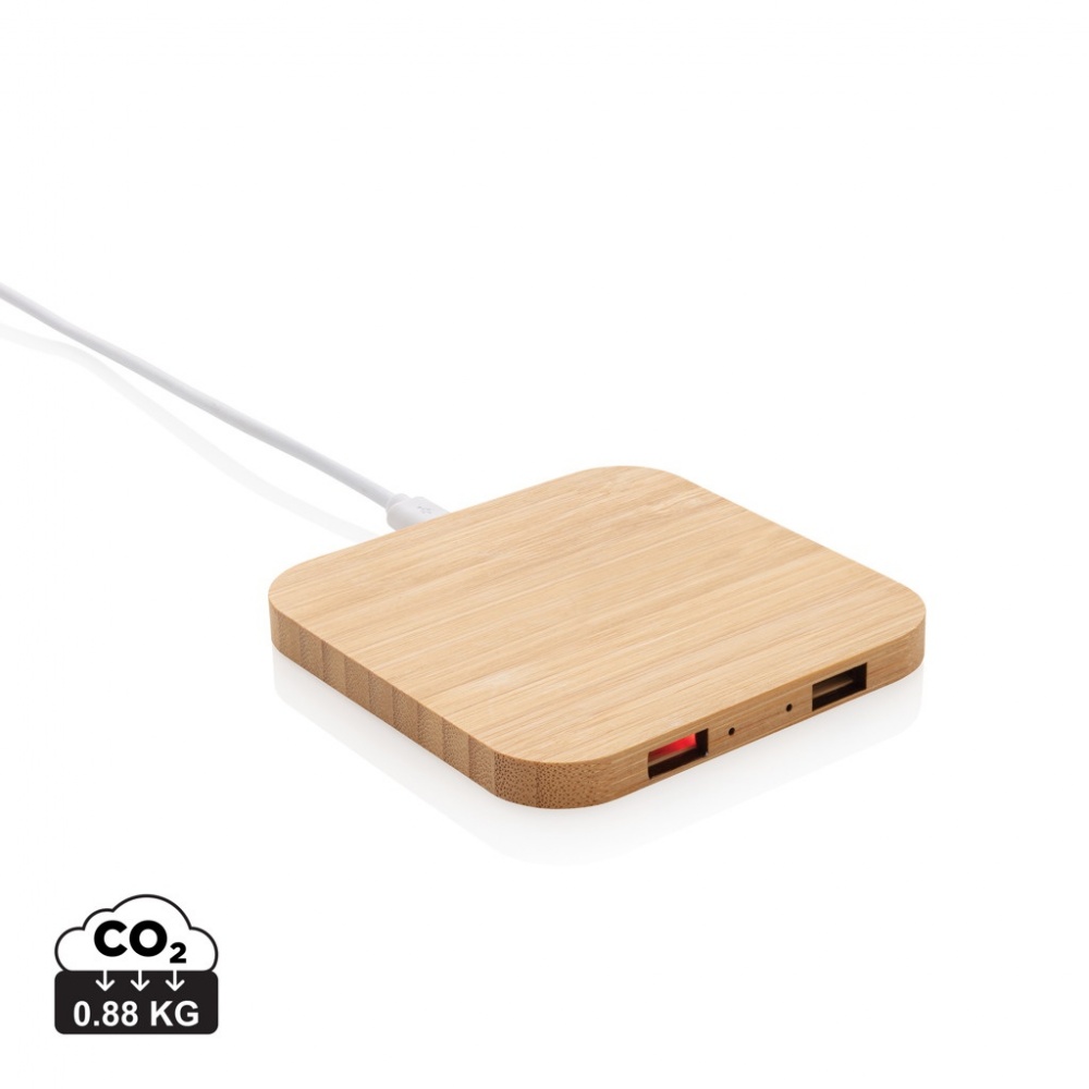 Logotrade promotional merchandise image of: Bamboo 5W wireless charger with USB