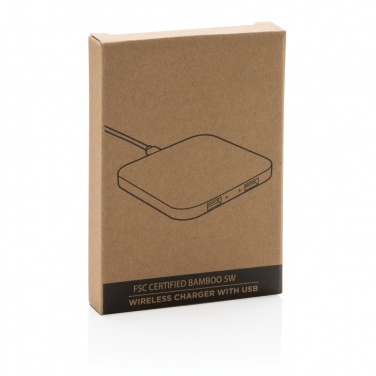 Logotrade promotional merchandise image of: Bamboo 5W wireless charger with USB