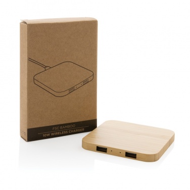 Logo trade promotional products image of: Bamboo 10W wireless charger with USB