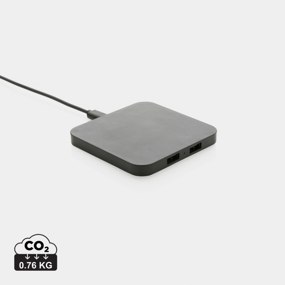 Logo trade advertising product photo of: RCS recycled plastic 10W Wireless charger with USB Ports