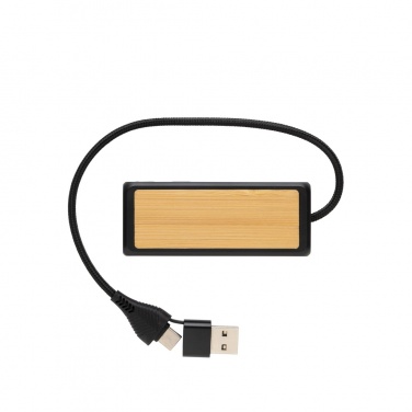 Logo trade promotional items picture of: Link RCS recycled plastic and bamboo dual Input USB hub