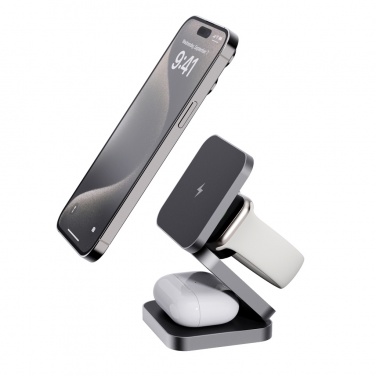Logotrade promotional product image of: Terra RCS recycled aluminum foldable 3 in 1 15W charger