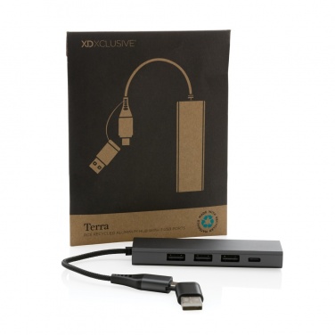 Logo trade promotional item photo of: Terra RCS recycled aluminium hub with 3 USB ports
