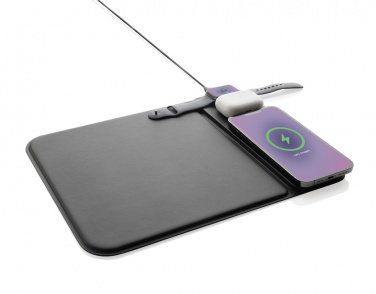 Logotrade promotional giveaway image of: Swiss peak RCS recycled PU 15W 3 in 1 charging mousepad