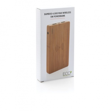Logo trade promotional merchandise picture of: Bamboo 4.000 mAh wireless 5W Powerbank