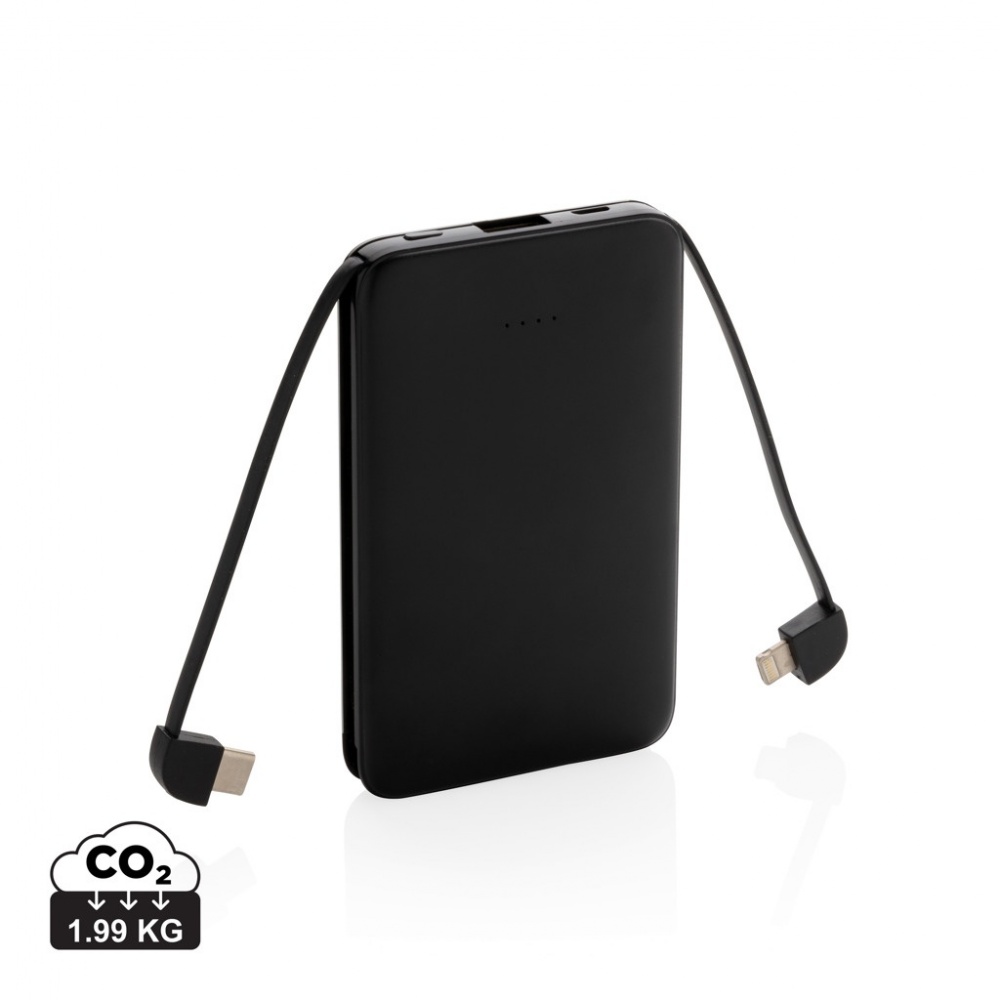 Logo trade promotional items picture of: 5.000 mAh Pocket Powerbank with integrated cables