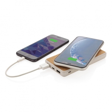 Logo trade business gifts image of: Cork and Wheat Straw 8.000 mAh 5W wireless powerbank