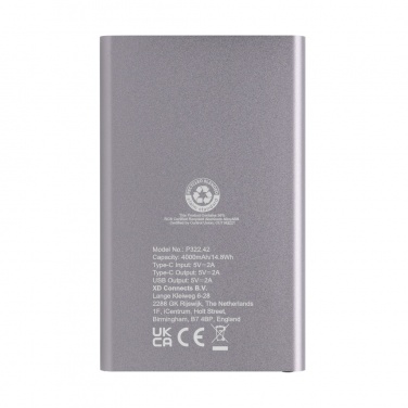 Logo trade advertising products image of: RCS recycled plastic/aluminum 4000 mah powerbank with type C