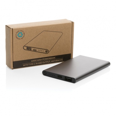 Logo trade promotional giveaways image of: RCS recycled plastic/aluminum 4000 mah powerbank with type C