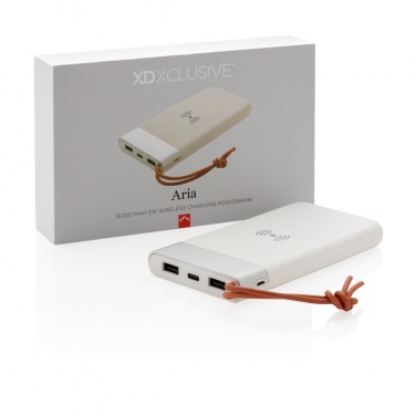 Logo trade corporate gifts image of: Aria 8.000 mAh 5W wireless charging powerbank