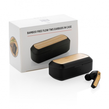 Logotrade promotional merchandise picture of: Bamboo Free Flow TWS earbuds in case
