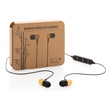Logo trade promotional giveaways image of: Bamboo wireless earbuds