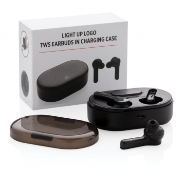 Logo trade corporate gifts image of: Light up logo TWS earbuds in charging case