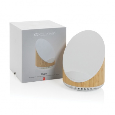 Logo trade promotional merchandise picture of: Ovate bamboo 5W speaker with 15W wireless charger