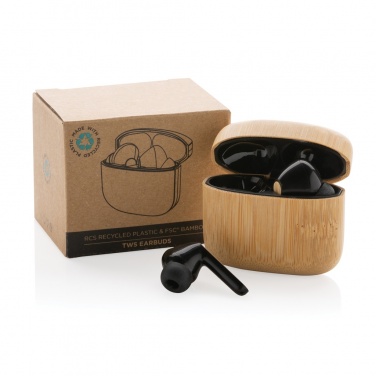 Logo trade corporate gifts picture of: Bamboo TWS earbuds with RCS recycled plastic