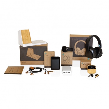 Logo trade promotional items image of: Bamboo TWS earbuds with RCS recycled plastic