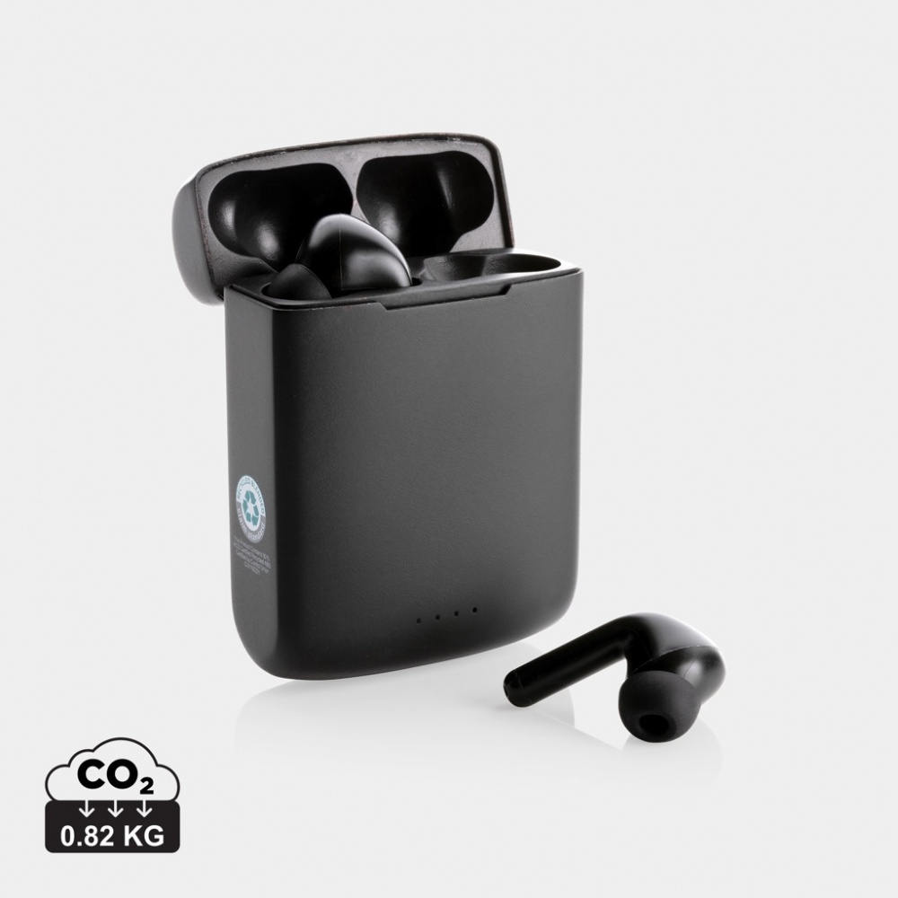 Logotrade promotional gift image of: Skywave RCS recycled plastic solar earbuds