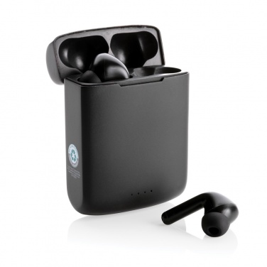Logo trade business gift photo of: Skywave RCS recycled plastic solar earbuds