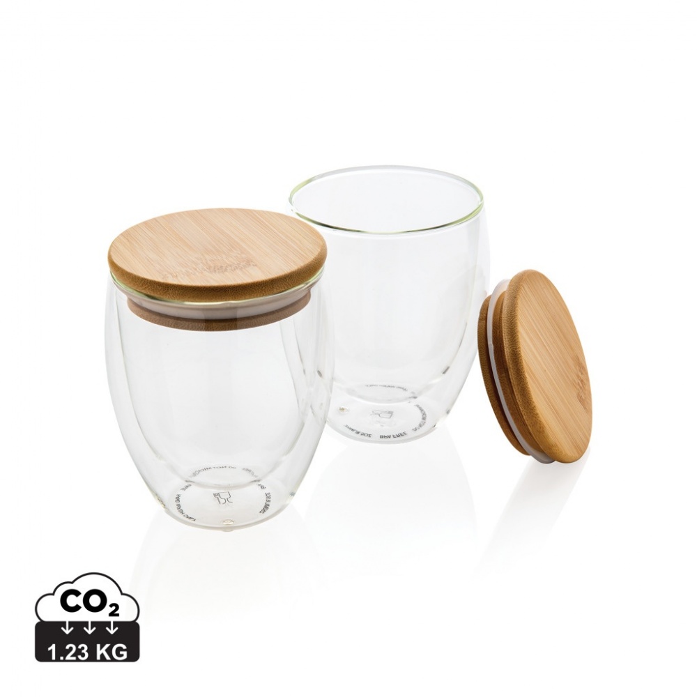 Logotrade promotional product image of: Double wall borosilicate glass with bamboo lid 250ml 2pc set