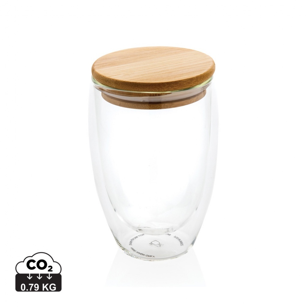 Logotrade promotional gift image of: Double wall borosilicate glass with bamboo lid 350ml
