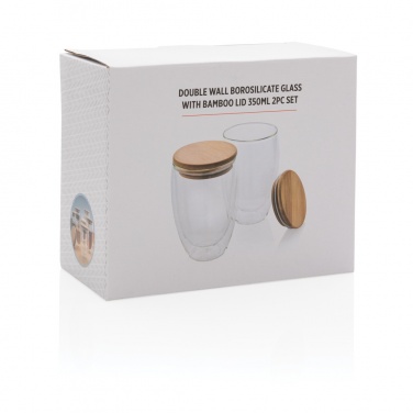 Logotrade promotional merchandise photo of: Double wall borosilicate glass with bamboo lid 350ml 2pc set