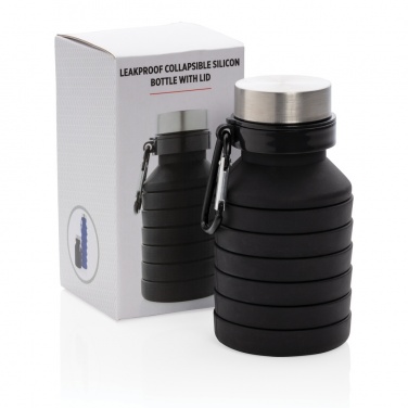 Logo trade business gifts image of: Leakproof collapsible silicone bottle with lid