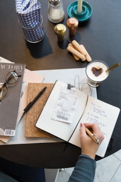 Logo trade promotional giveaways picture of: A5 notebook with bamboo pen including stylus