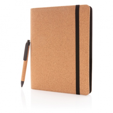 Logo trade promotional giveaways picture of: Deluxe cork portfolio A5 with pen