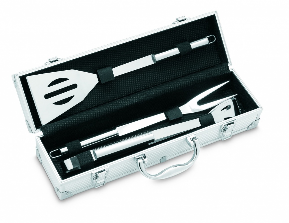 Logo trade promotional merchandise picture of: 3 BBQ tools in aluminium case