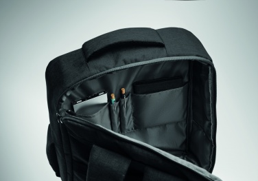 Logo trade promotional items image of: A safe 15-inch laptop backpack made of 300D RPET with a 210D RPET lining and customizable printing.