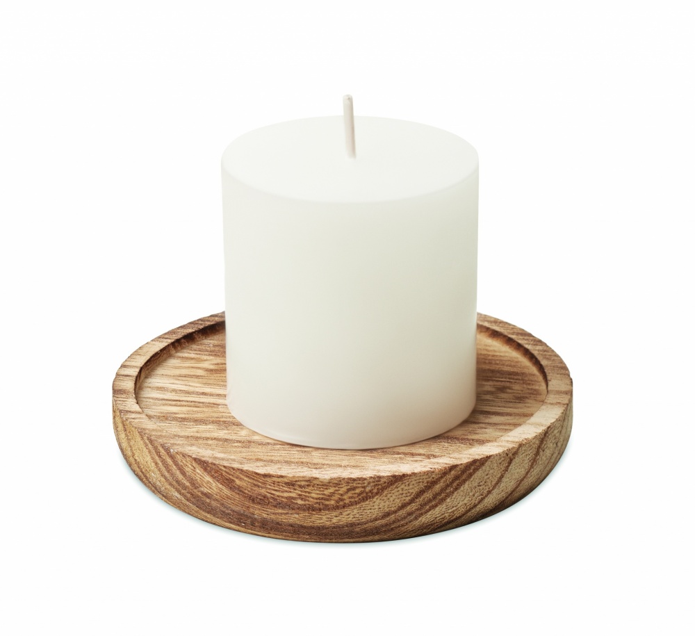 Logo trade business gifts image of: Candle on round wooden base