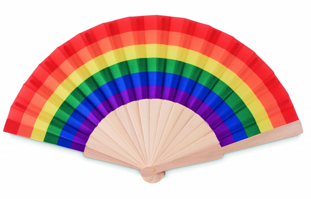 Logo trade promotional giveaways image of: Rainbow wooden hand fan