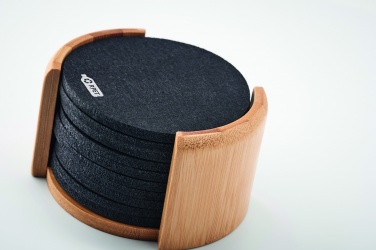 Logo trade promotional item photo of: RPET coasters in bamboo holder