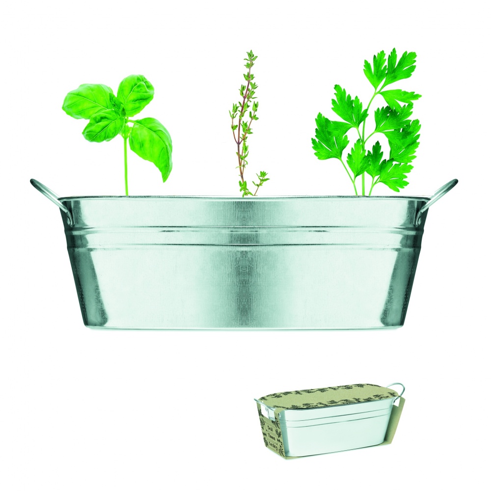 Logo trade business gifts image of: Zinc tub with 3 herbs seeds