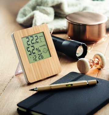 Logo trade promotional gifts image of: Bamboo weather station