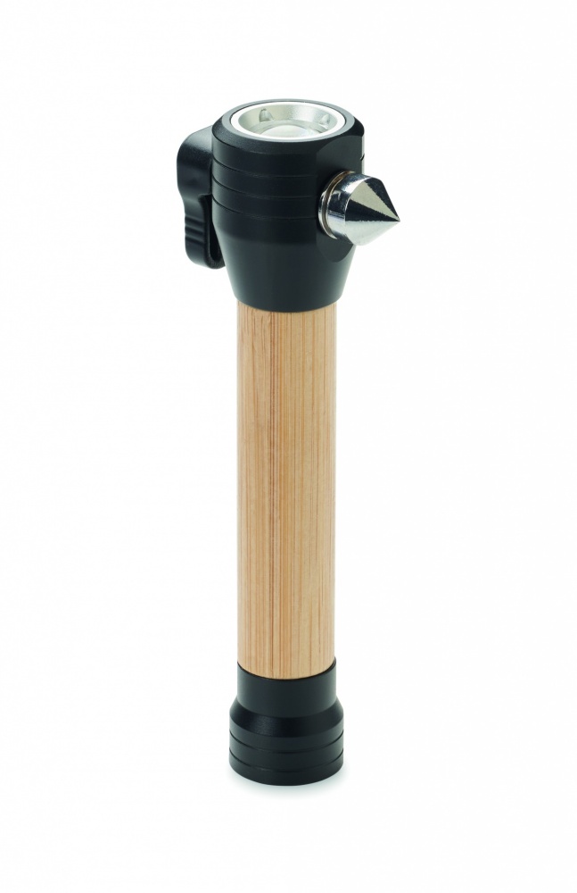 Logo trade promotional product photo of: 3-in-1 bamboo flashlight with an emergency hammer and seatbelt cutter