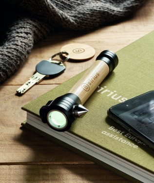 Logotrade promotional items photo of: 3-in-1 bamboo flashlight with an emergency hammer and seatbelt cutter