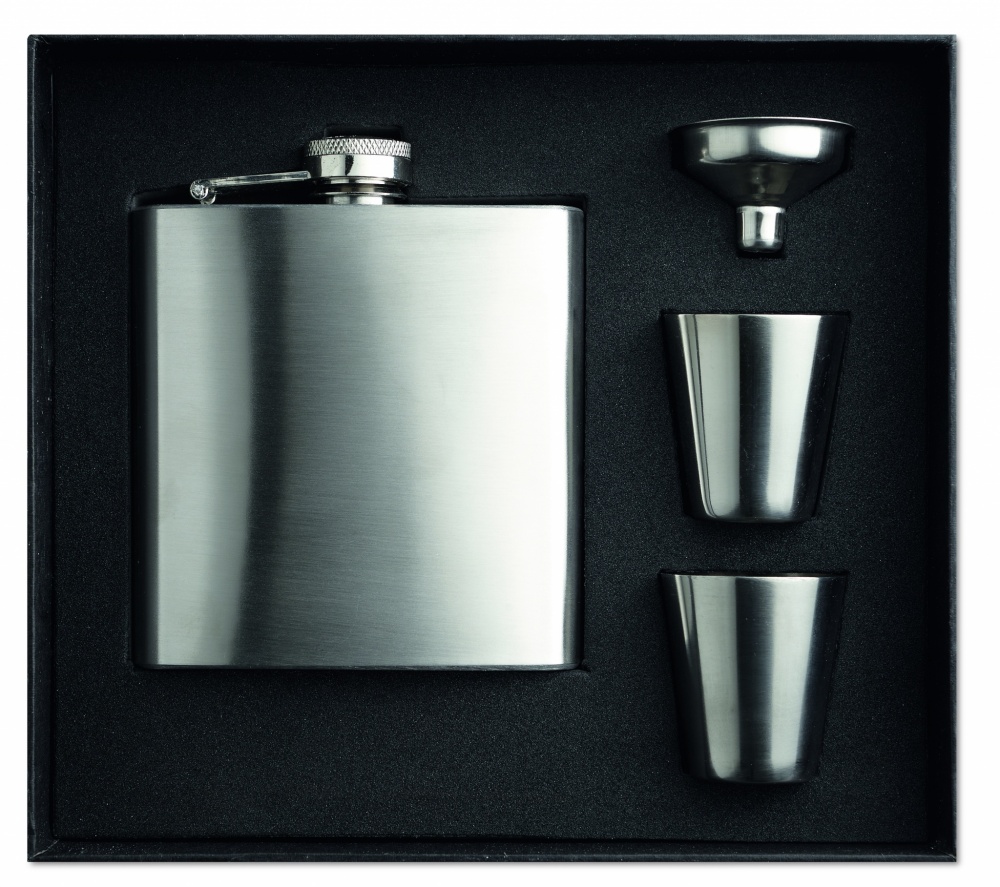 Logo trade promotional merchandise image of: Slim hip flask w 2 cups set